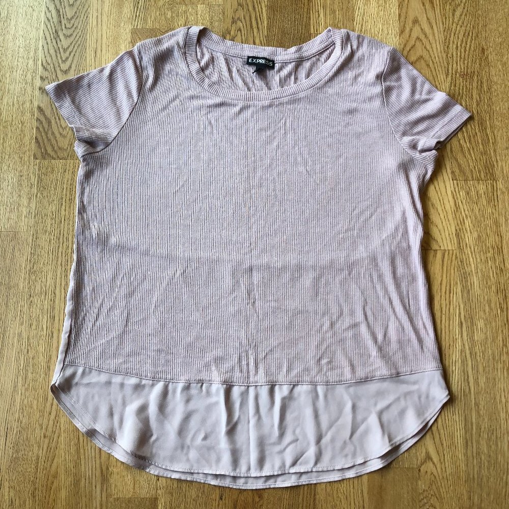 Express Light Mauve Ribbed Top Short Sleeve Small